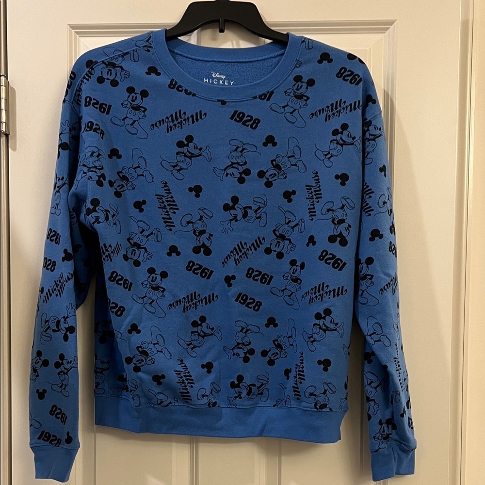Disney Blue Crewneck Sweater with Mickey Mouse Print